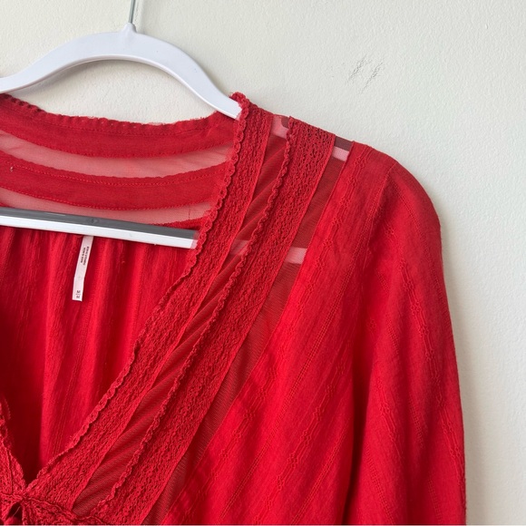 Free People Red Long Sleeve Babydoll Blouse - Picture 2 of 9